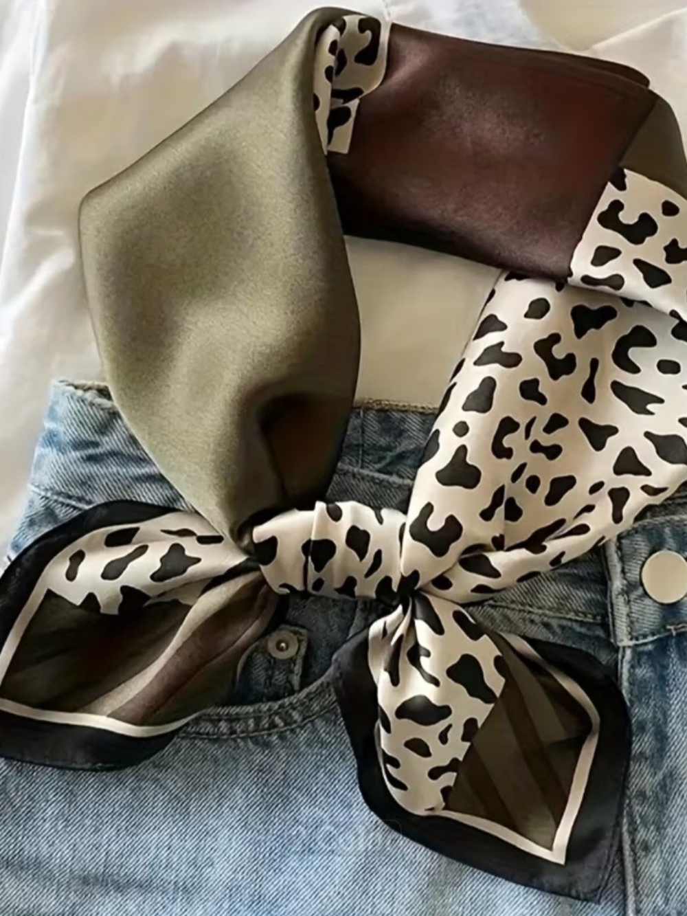 Silky Animal-Print Neck Scarf - Olive, Brown, Black & Cream